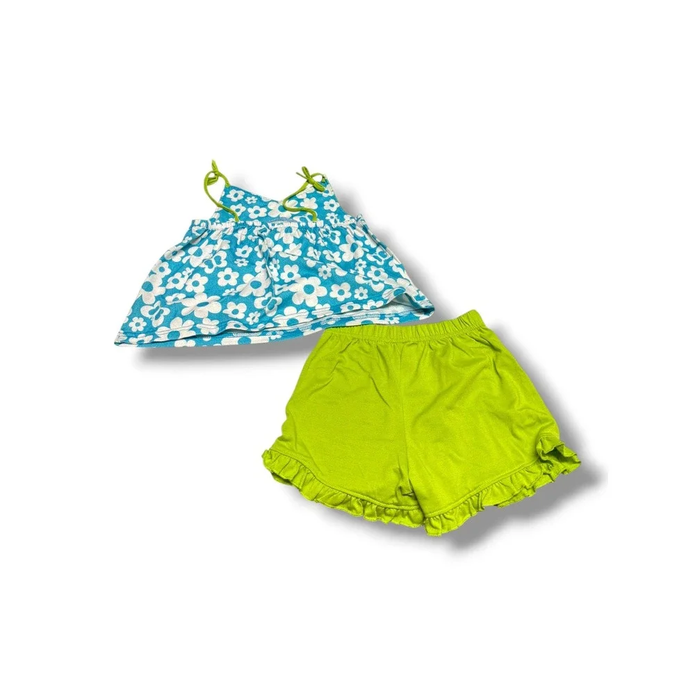 Carters Girls Blue Floral Butterfly Pajama Set Green Ruffle Shorts Size 5